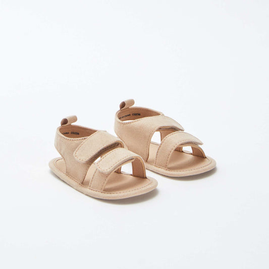 Canvas hook and loop sandals BEIGE