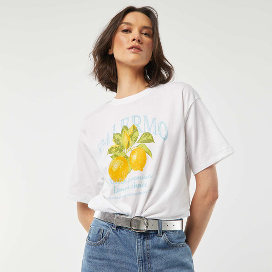 Printed short-sleeved jersey T-shirt WHITE