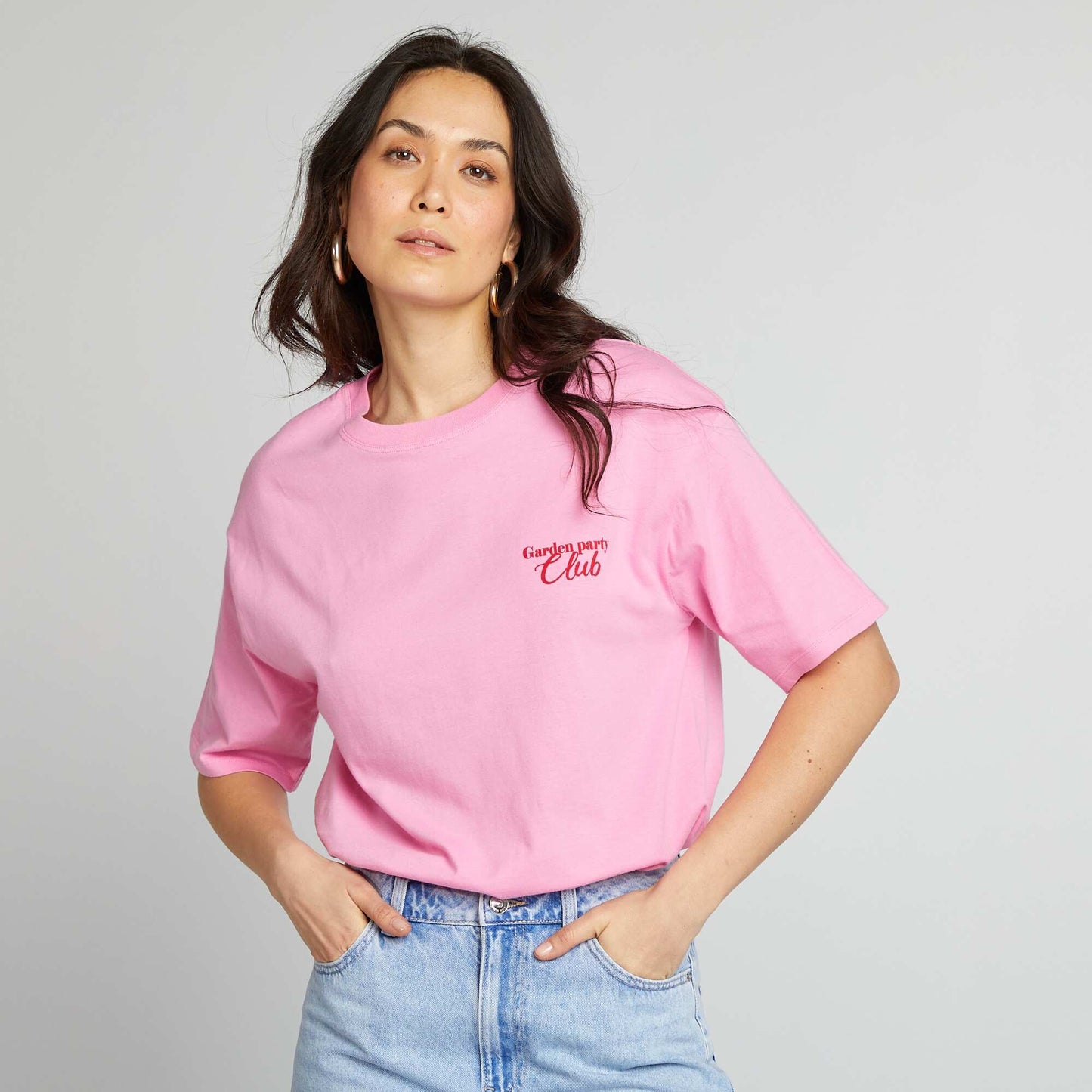 Printed short-sleeved jersey T-shirt PINK