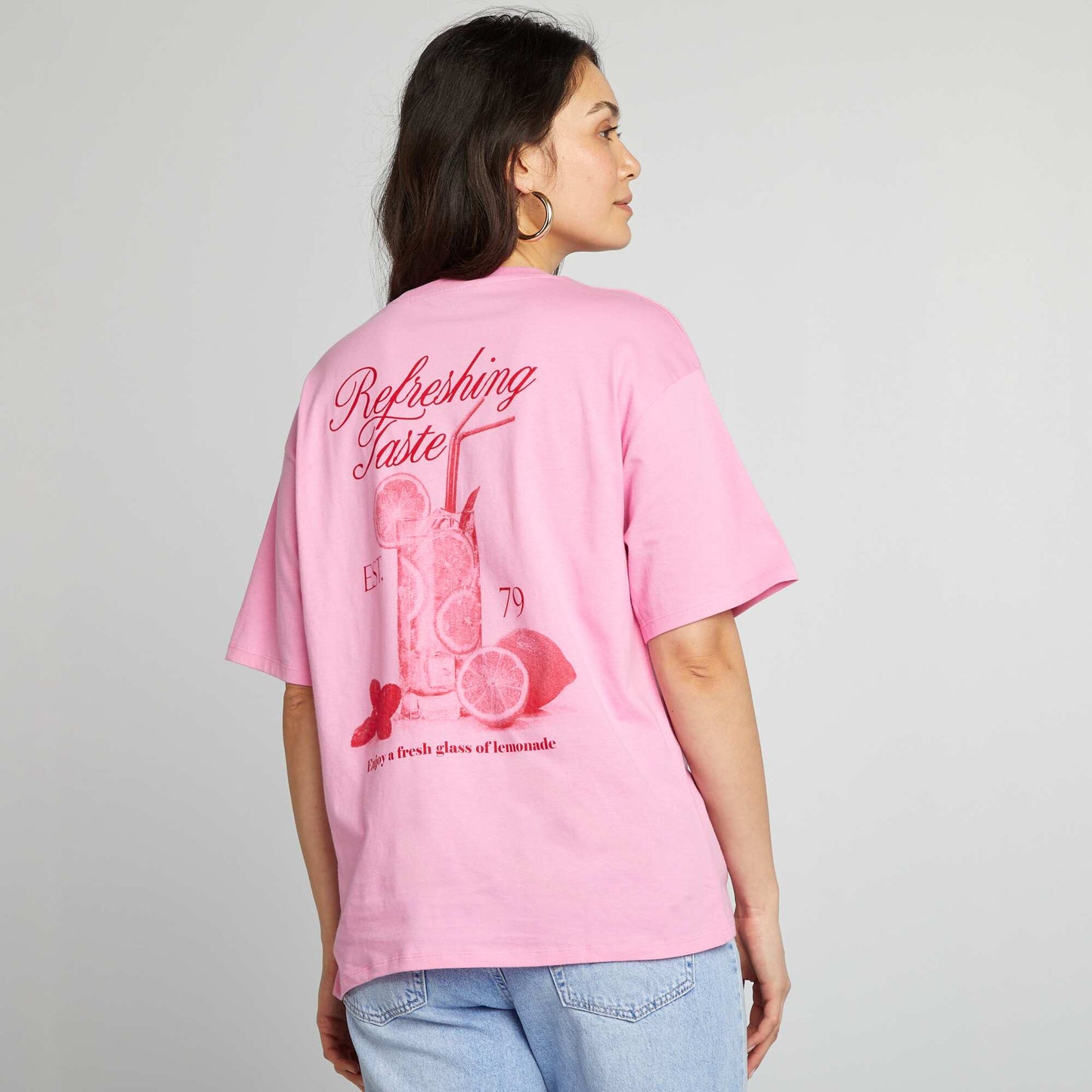 Printed short-sleeved jersey T-shirt PINK