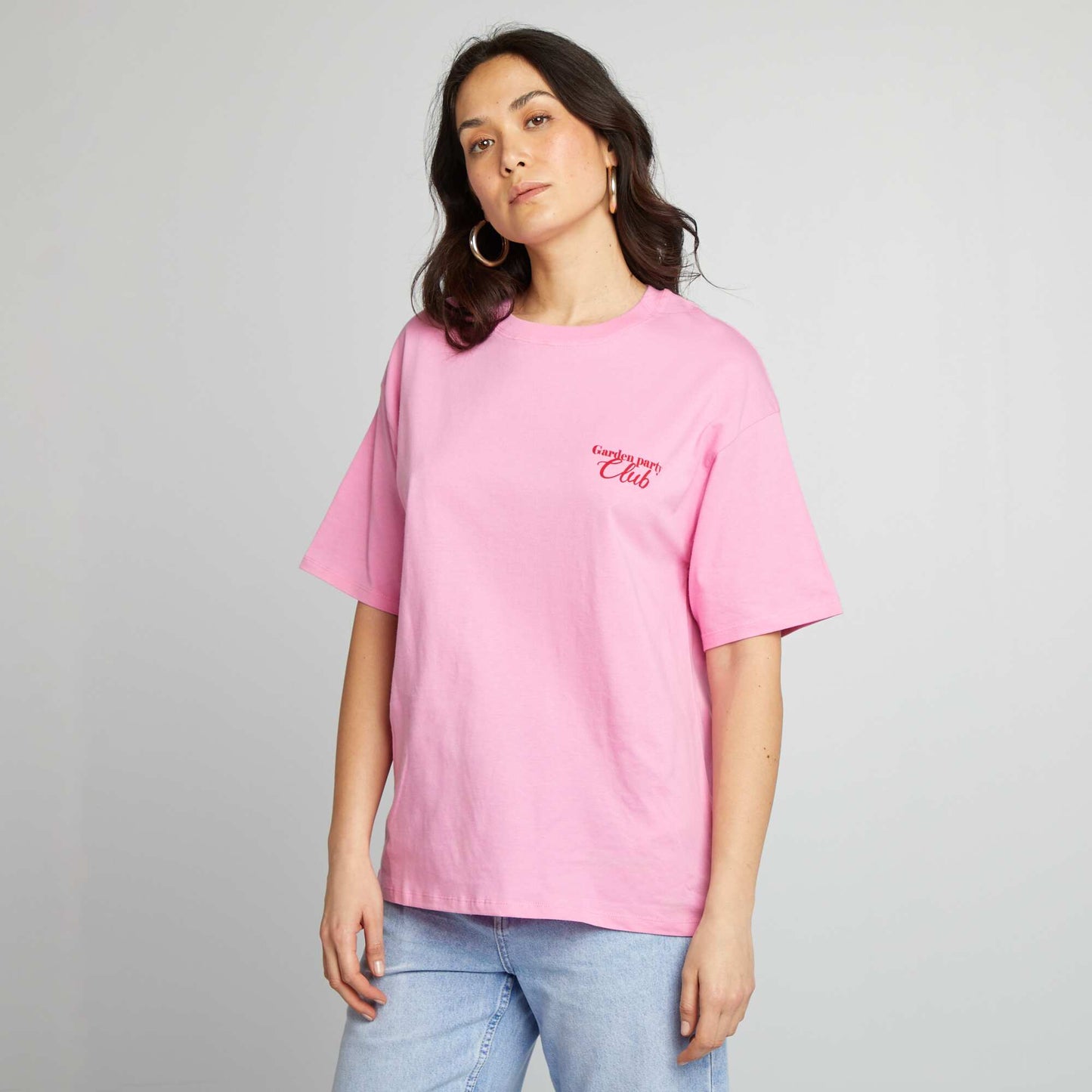 Printed short-sleeved jersey T-shirt PINK