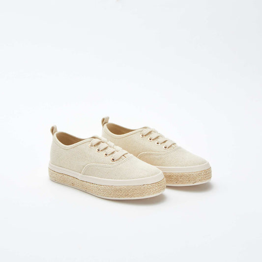 Low-top glittery canvas trainers BEIGE