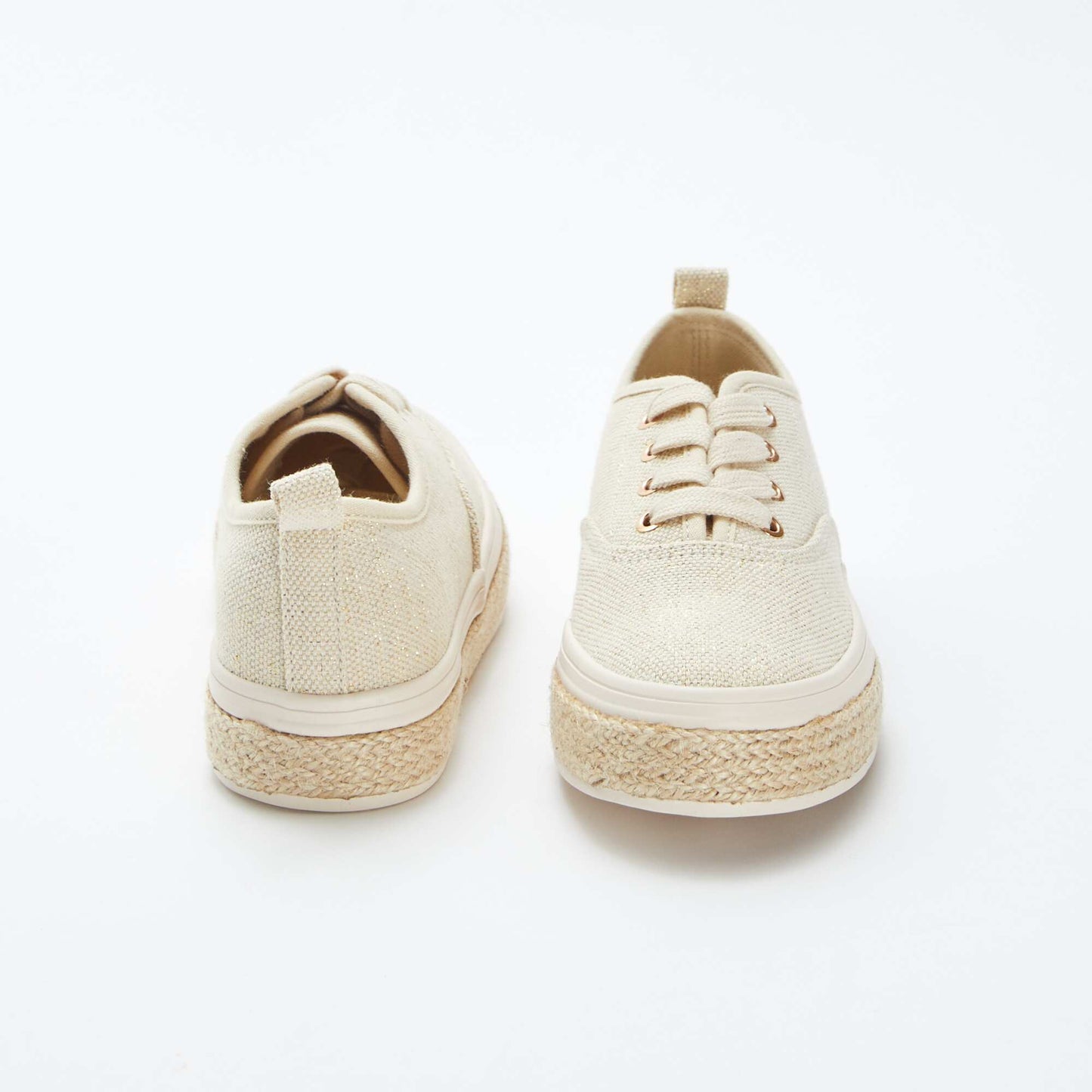 Low-top glittery canvas trainers BEIGE