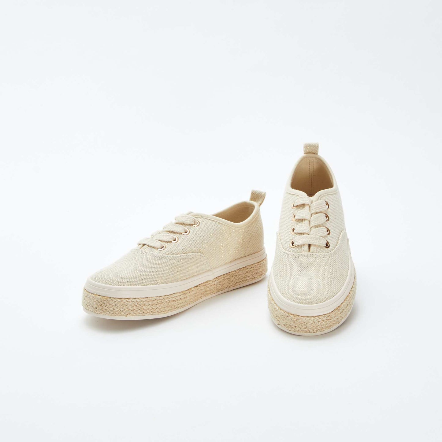 Low-top glittery canvas trainers BEIGE