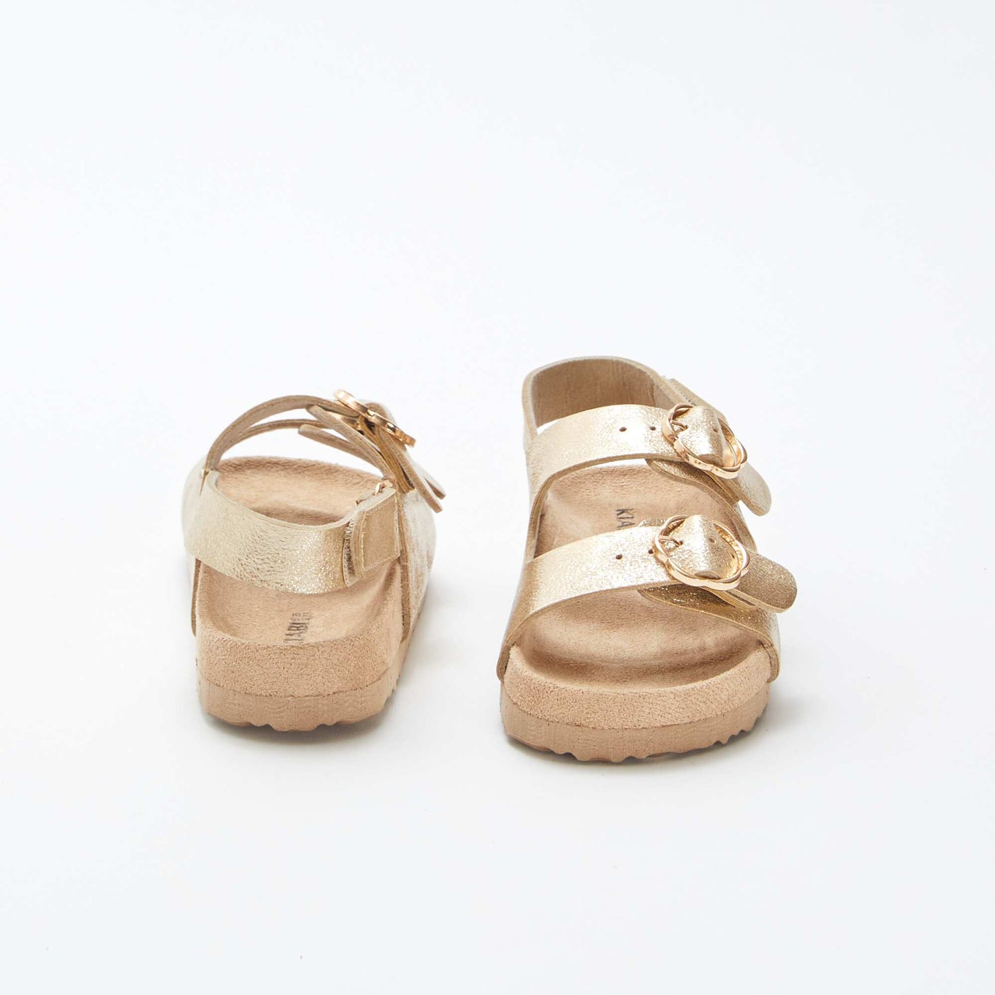 Shiny sandals with flower buckles BEIGE