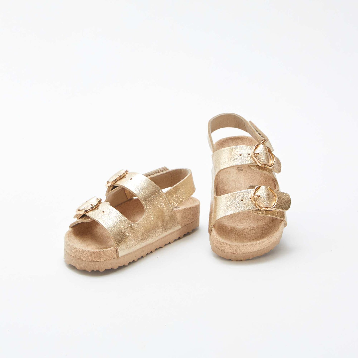 Shiny sandals with flower buckles BEIGE