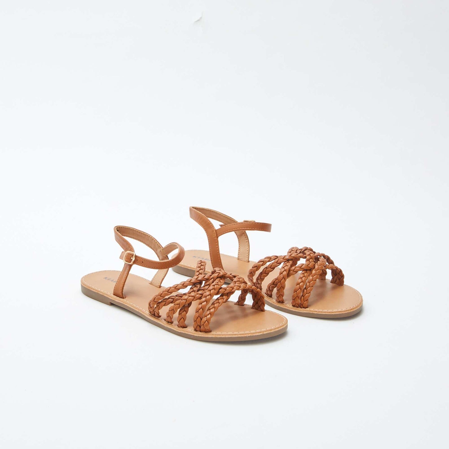 Sandals with crossover braided straps BROWN