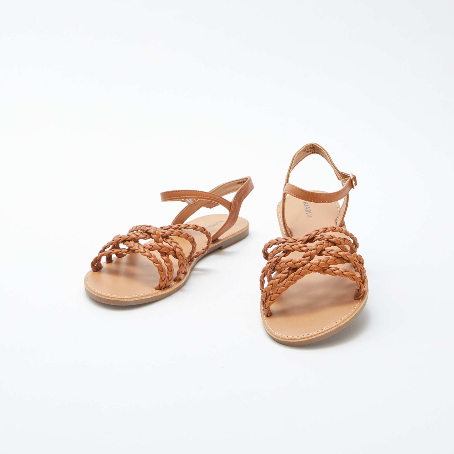 Sandals with crossover braided straps BROWN