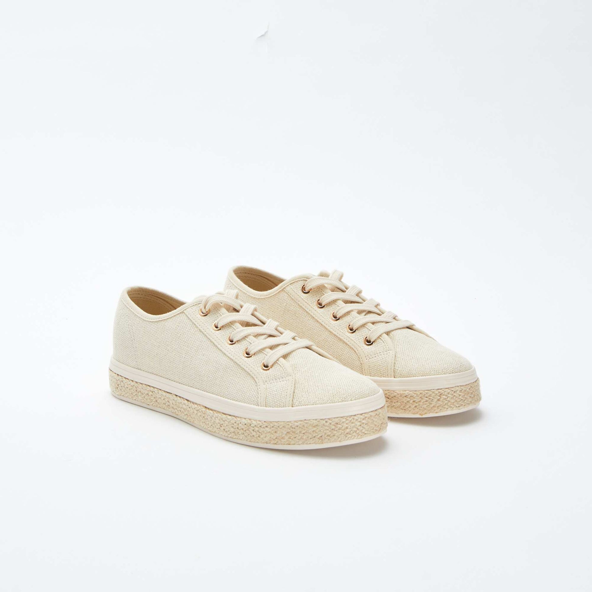 Shiny low-top lace-up trainers BEIGE