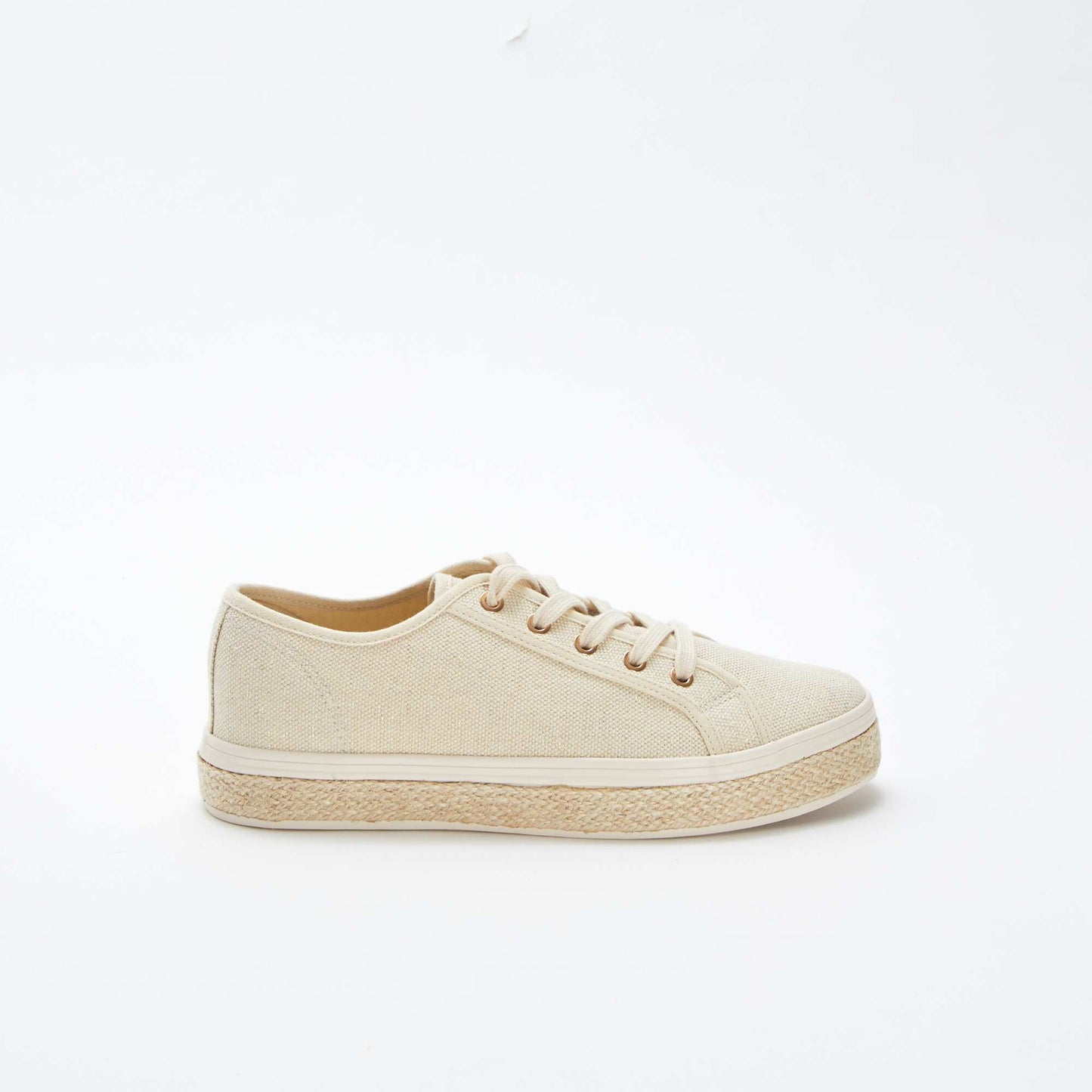 Shiny low-top lace-up trainers BEIGE