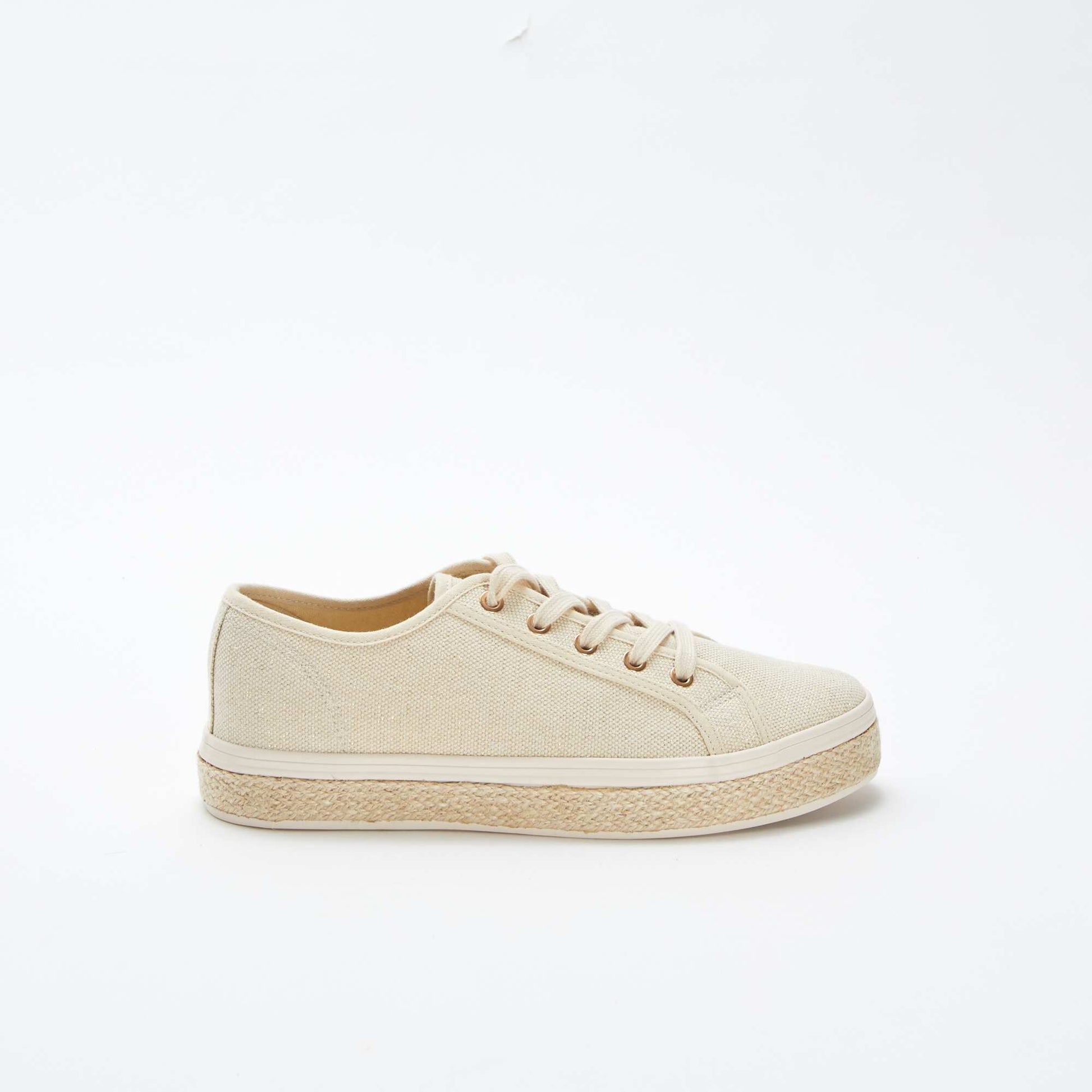 Shiny low-top lace-up trainers BEIGE