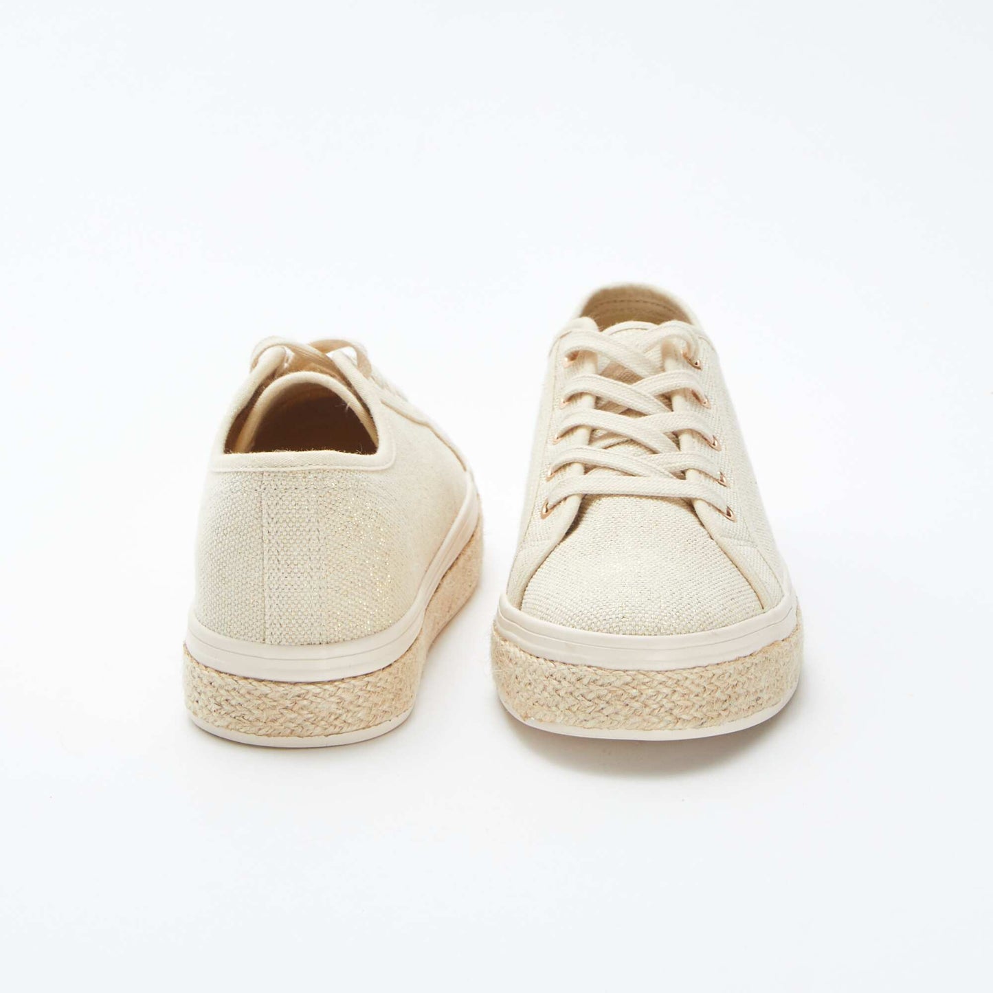Shiny low-top lace-up trainers BEIGE
