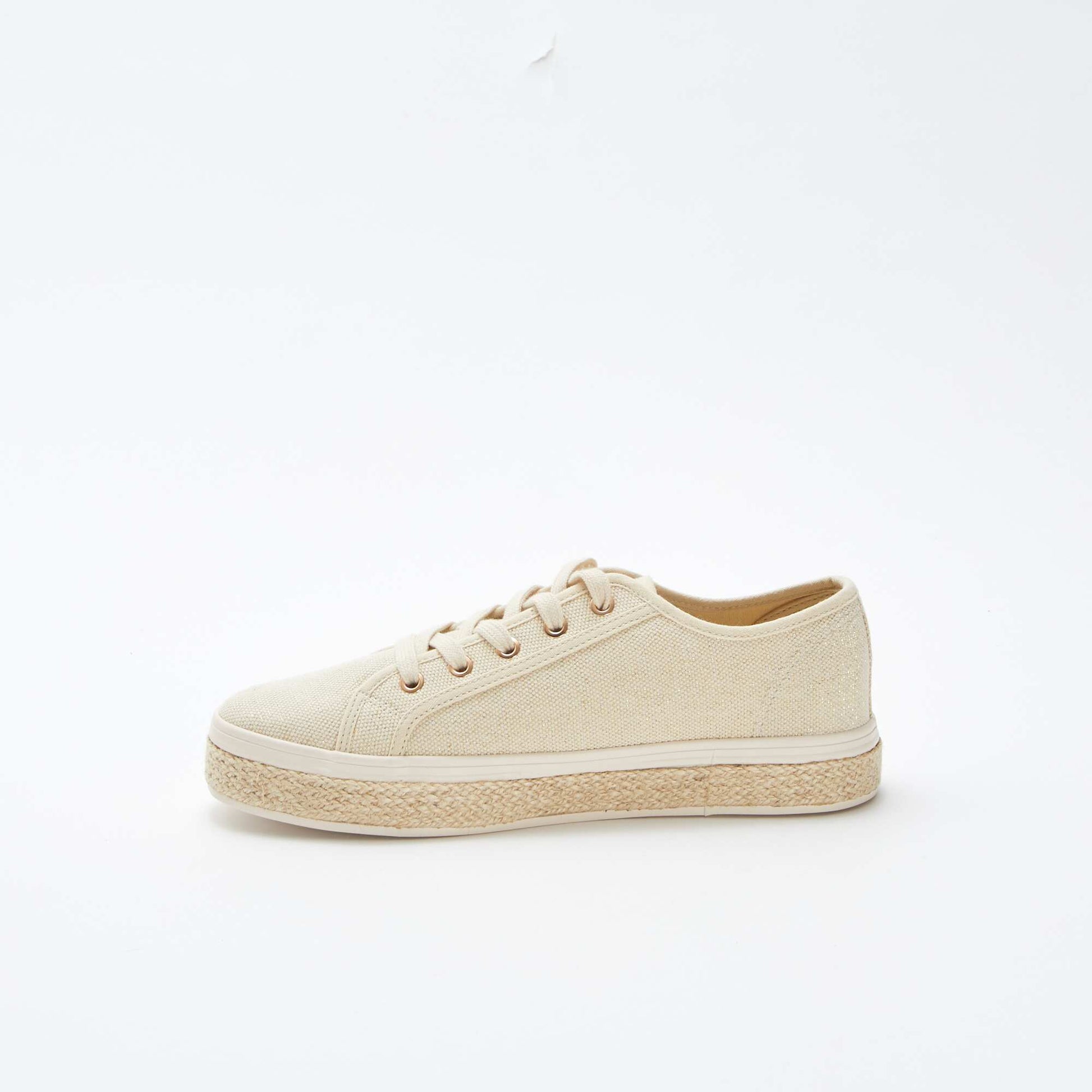 Shiny low-top lace-up trainers BEIGE