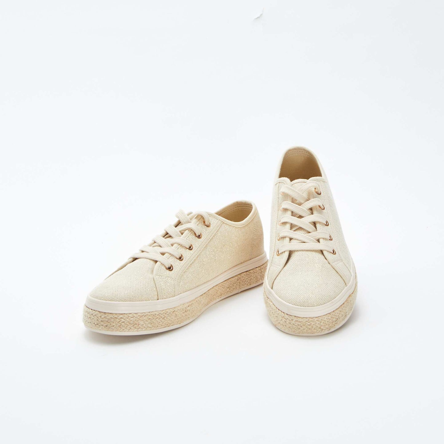 Shiny low-top lace-up trainers BEIGE