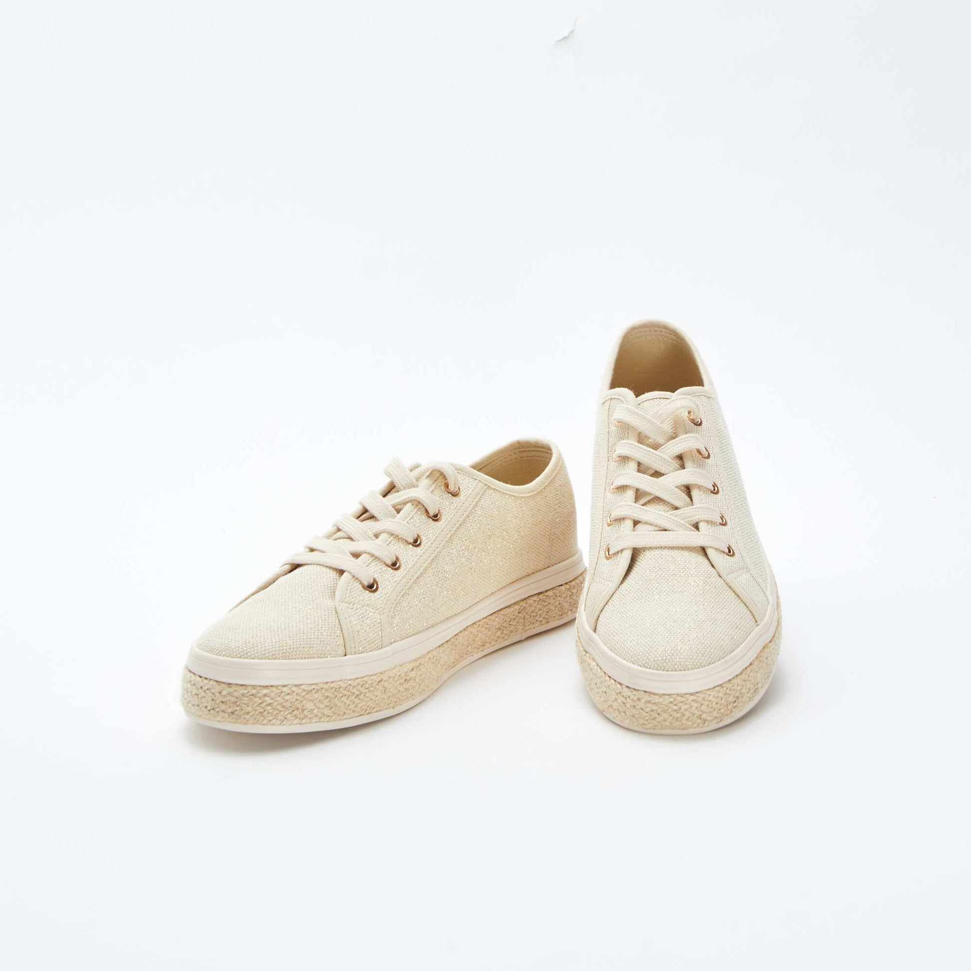 Shiny low-top lace-up trainers BEIGE
