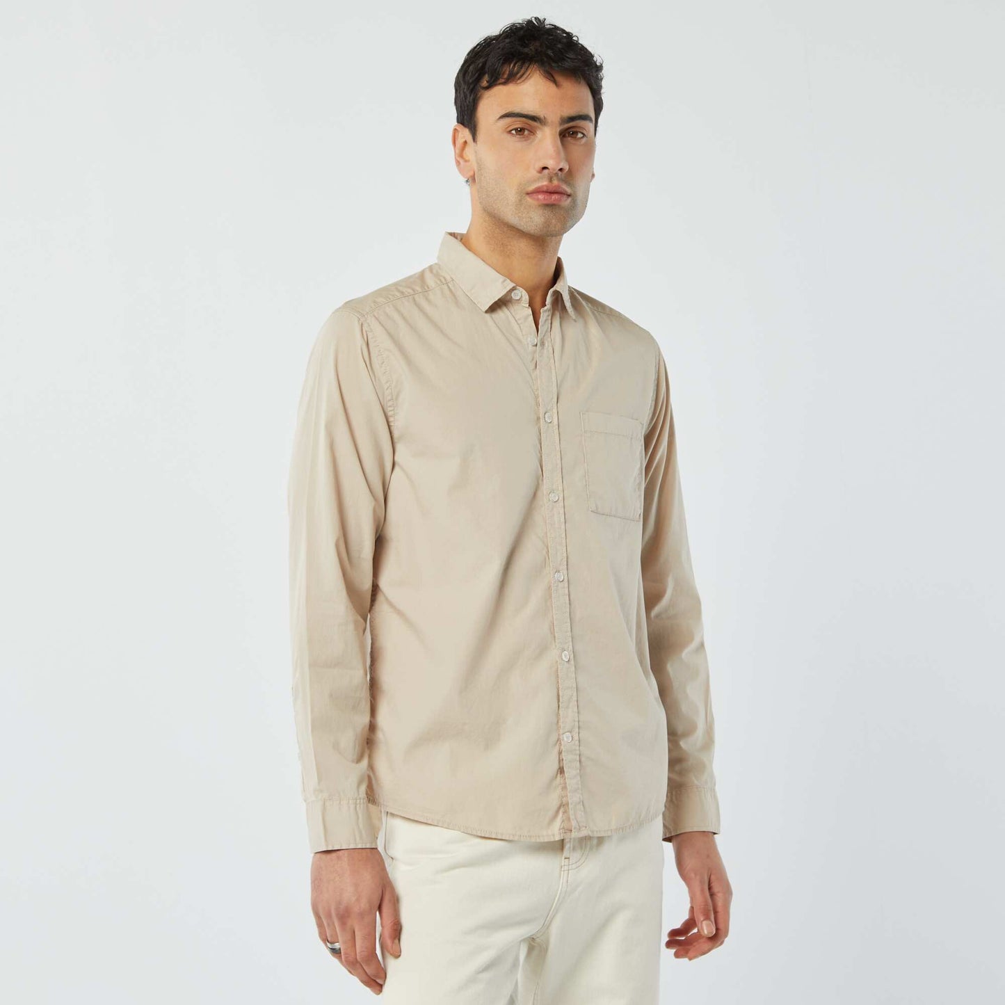 Regular-fit poplin shirt BEIGE