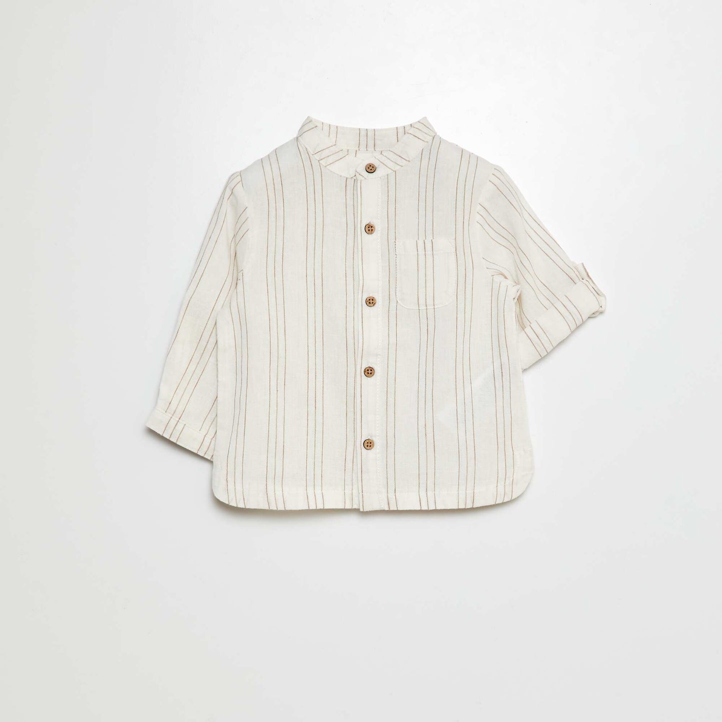 Mandarin collar shirt with roll-up sleeves WHITE