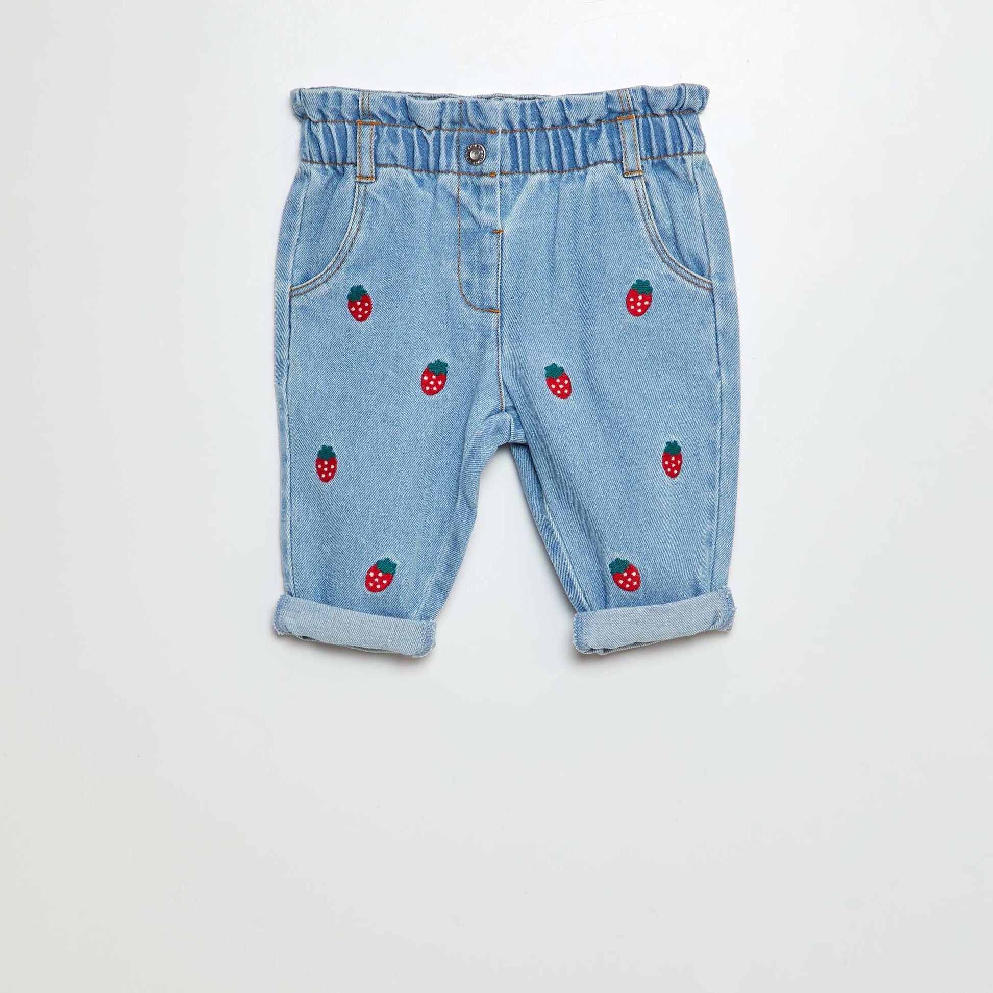 Embroidered paper bag jeans BLUE