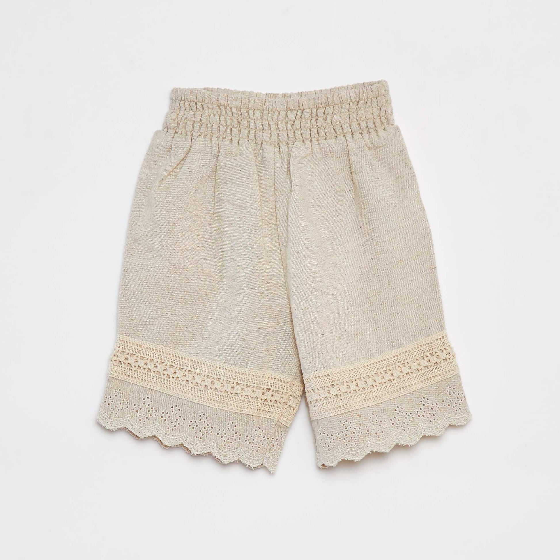 Trousers with embroidered and macramé detailing WHITE