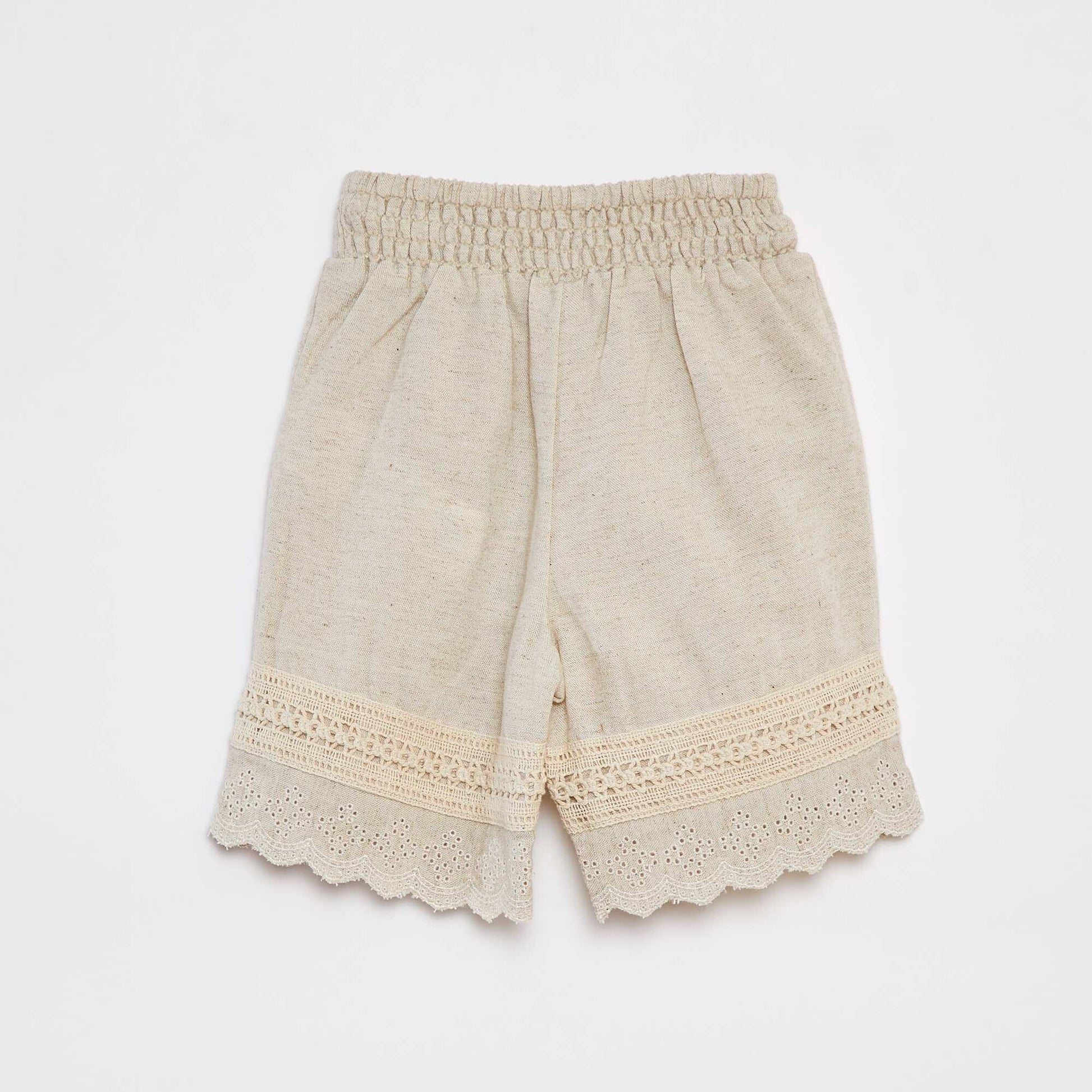 Trousers with embroidered and macramé detailing WHITE