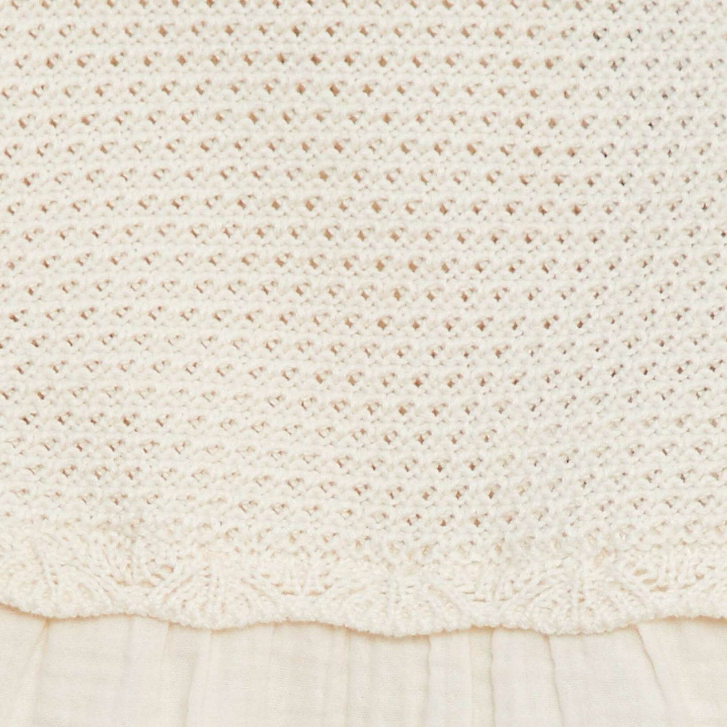 Ruffled openwork knit sweater WHITE