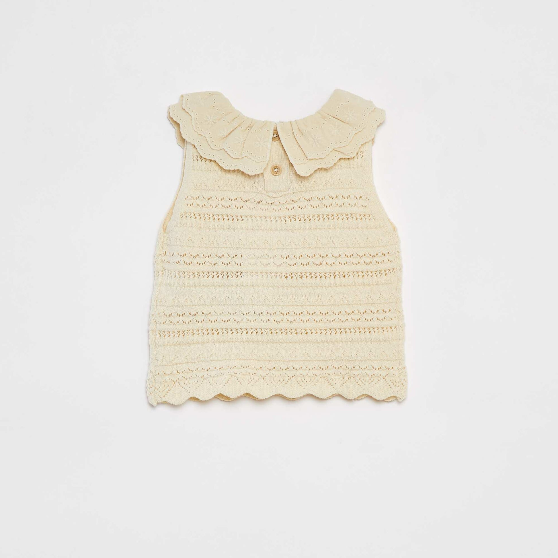 Sleeveless openwork knit jumper WHITE
