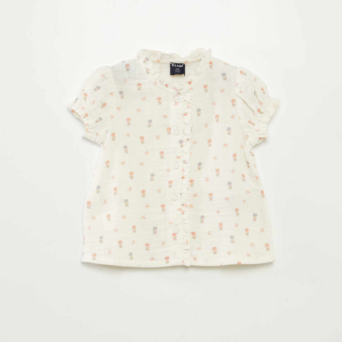 Short-sleeved cotton gauze blouse WHITE