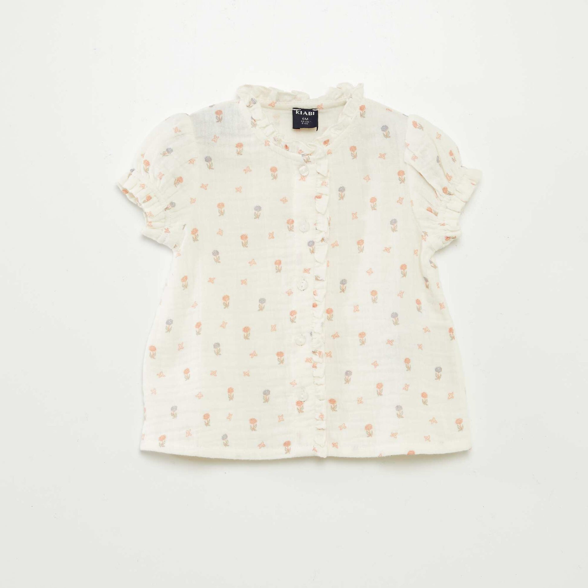 Short-sleeved cotton gauze blouse WHITE