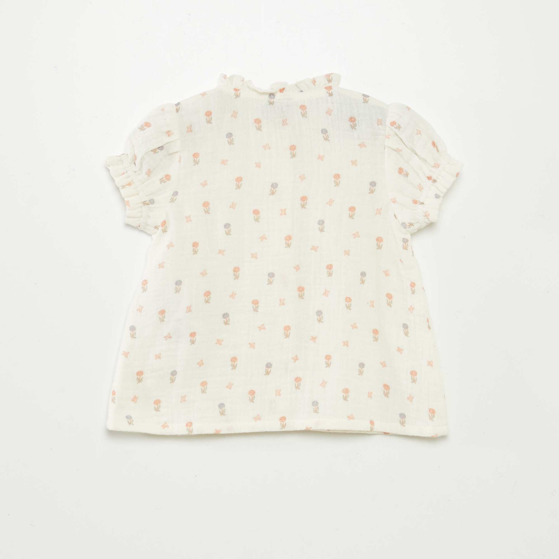 Short-sleeved cotton gauze blouse WHITE
