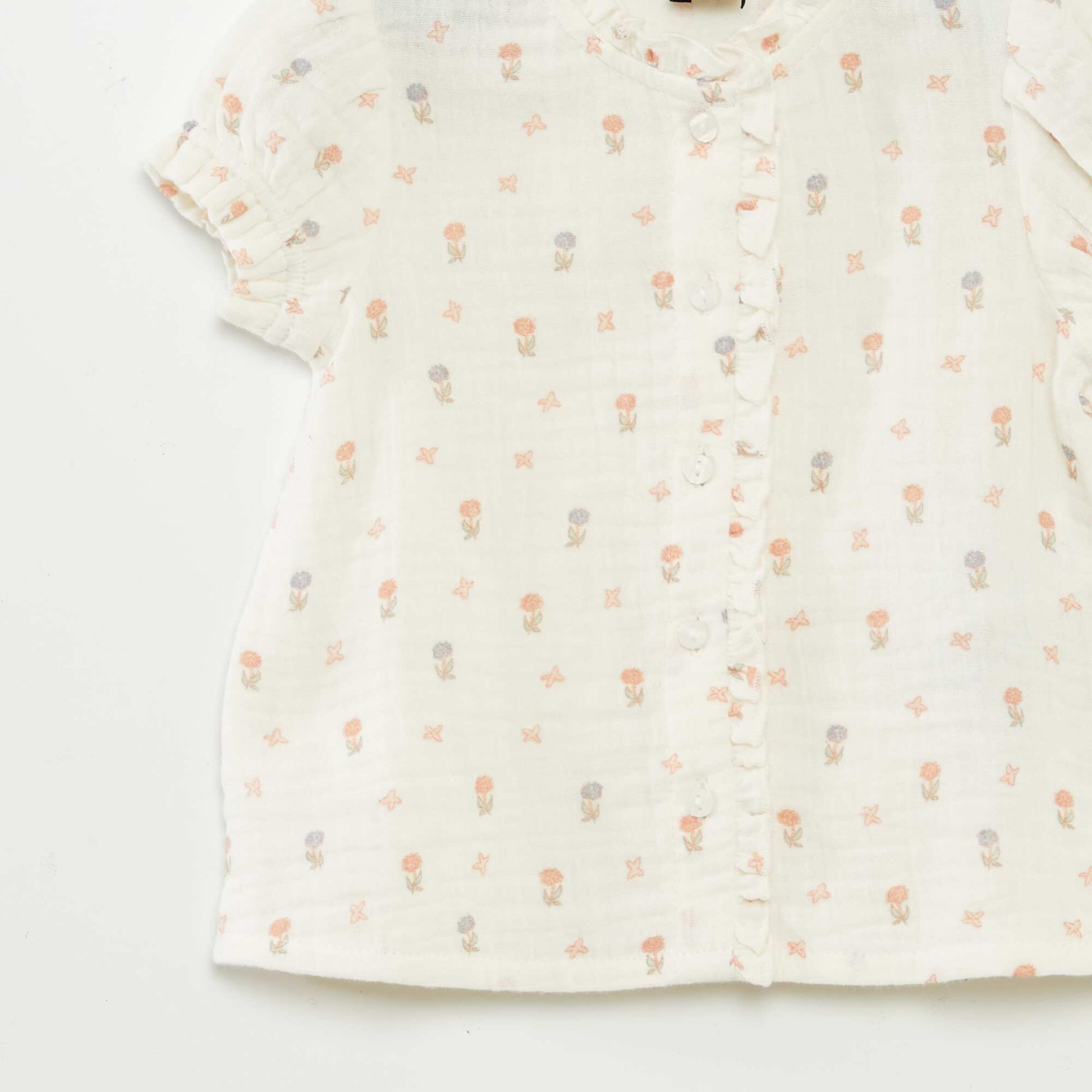 Short-sleeved cotton gauze blouse WHITE