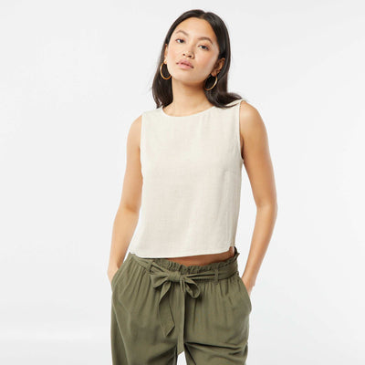 Cropped linen-blend blouse WHITE
