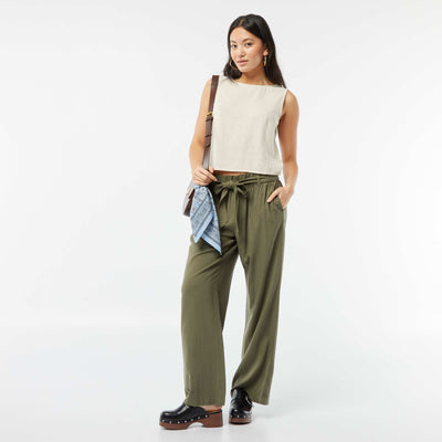 Cropped linen-blend blouse WHITE