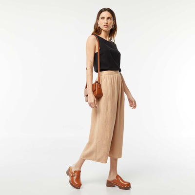 Cropped linen-blend blouse BLACK