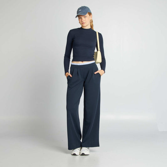 Wide-leg joggers with visible boxer waistband effect BLUE