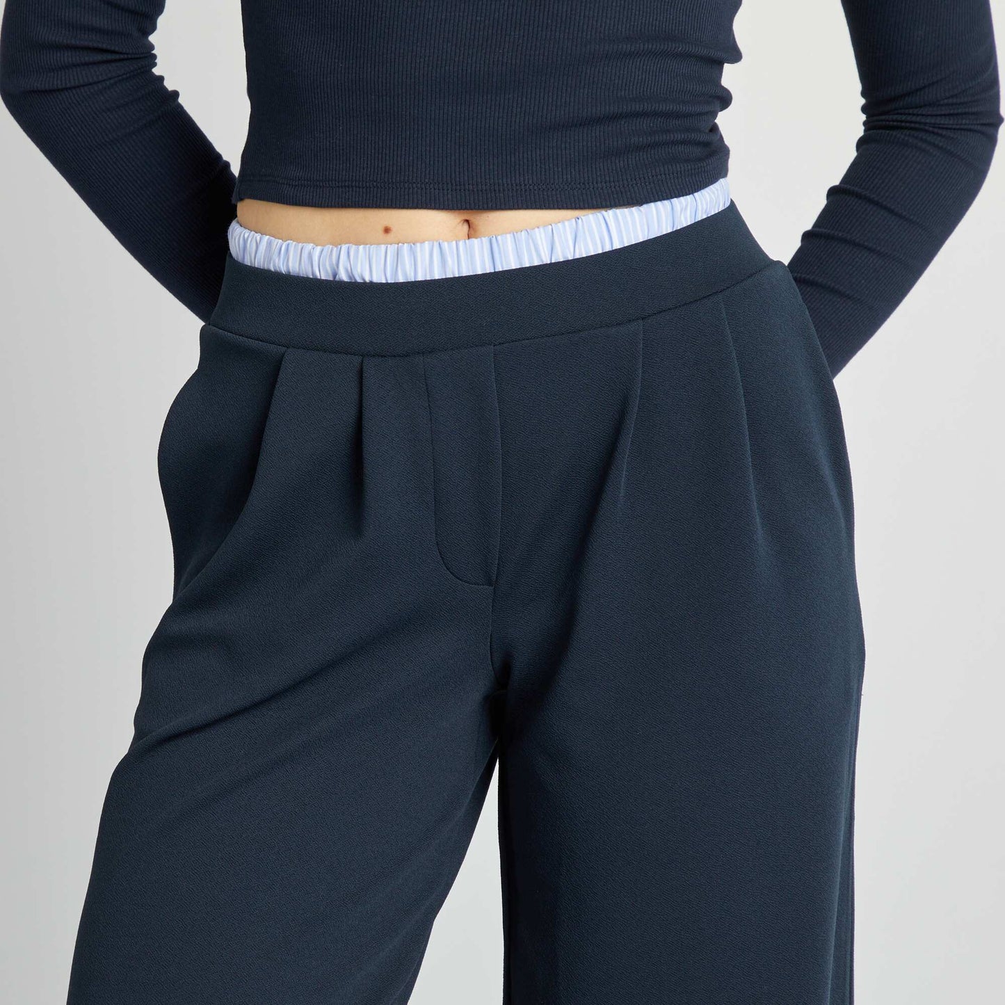 Wide-leg joggers with visible boxer waistband effect BLUE