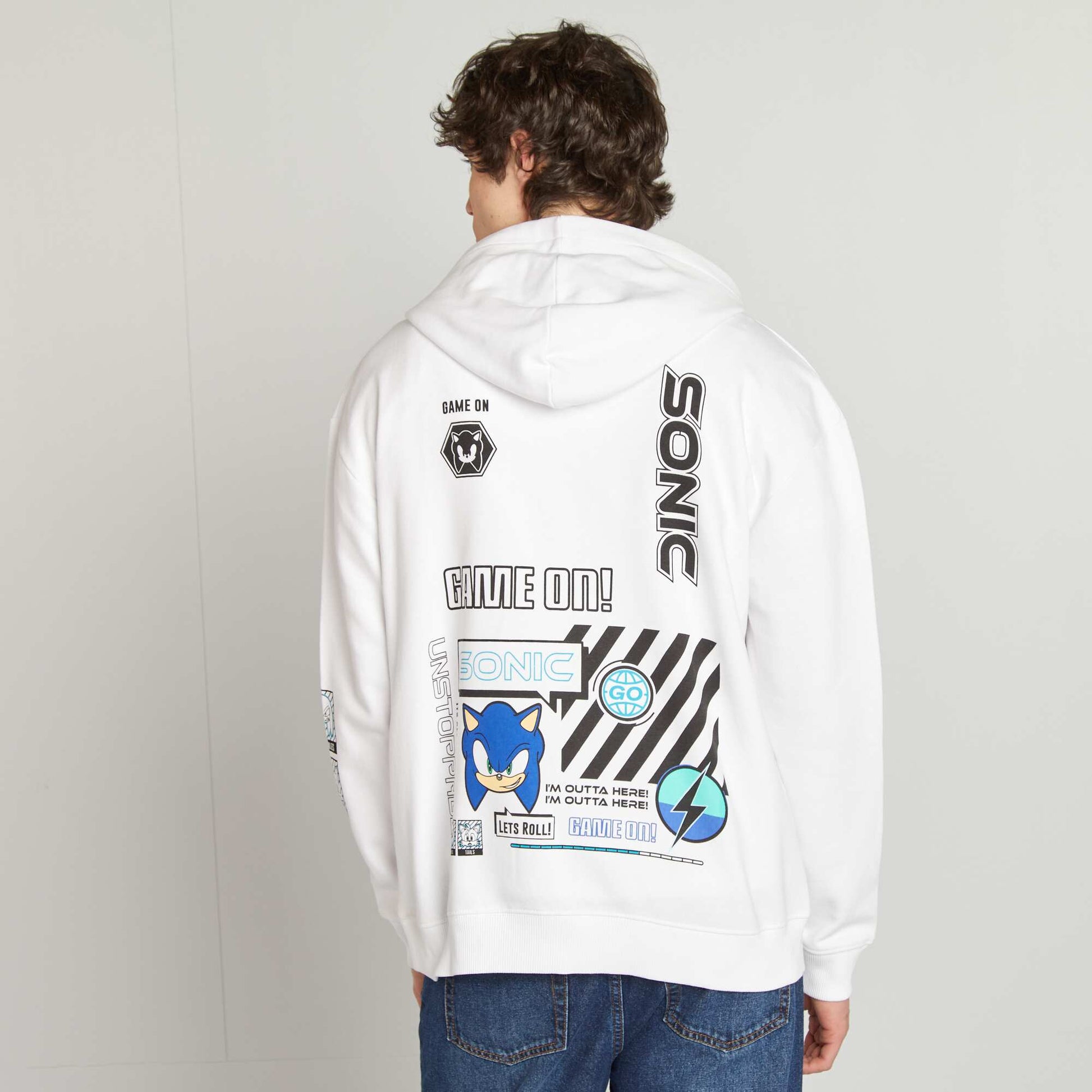 Sonic hoodie with front and back print WHITE