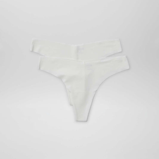 عبوة من 2 زوجين من سراويل التانغا الداخلية المصنوعة من الألياف الدقيقة غير الملحومة باللون الأبيض