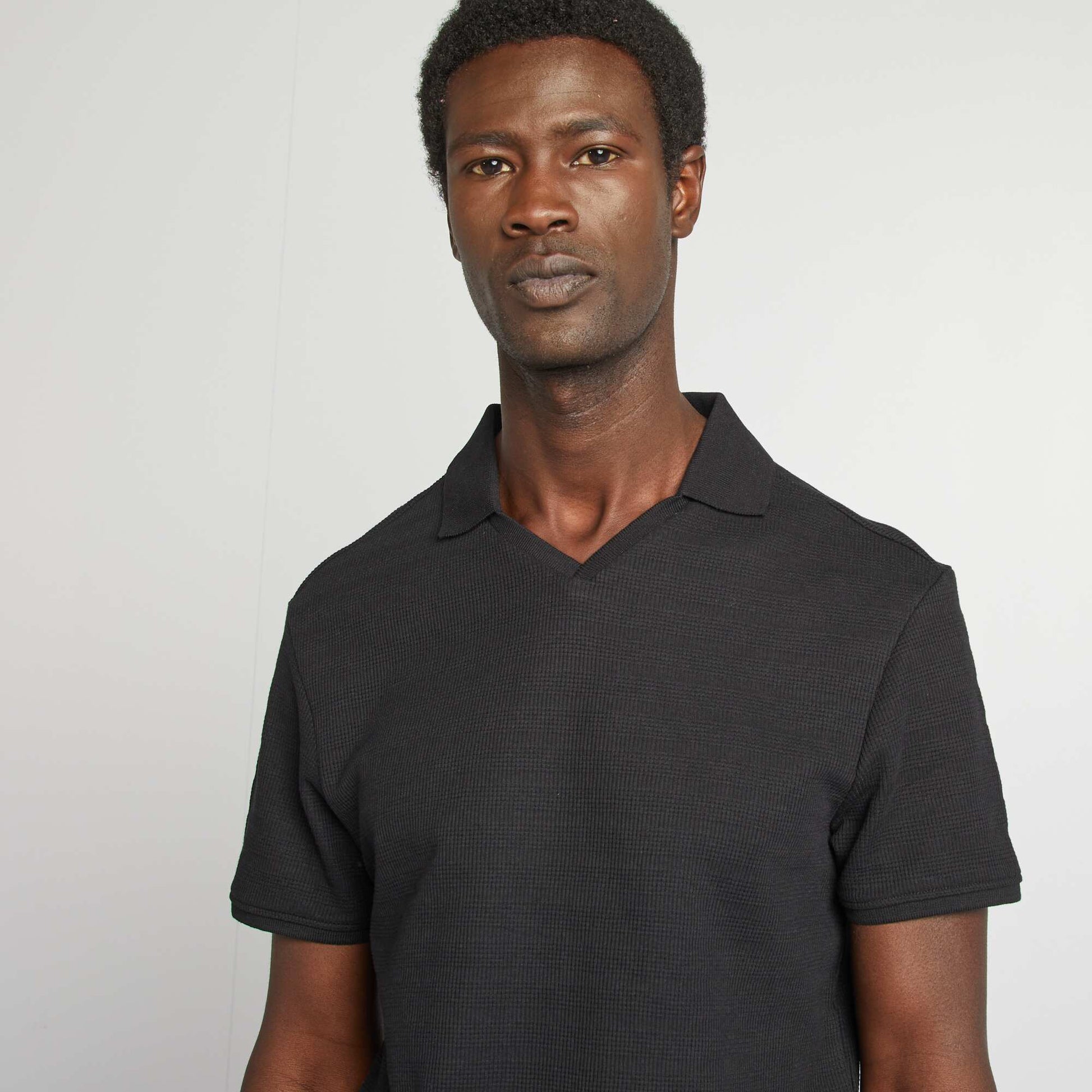 Piqué knit polo shirt BLACK
