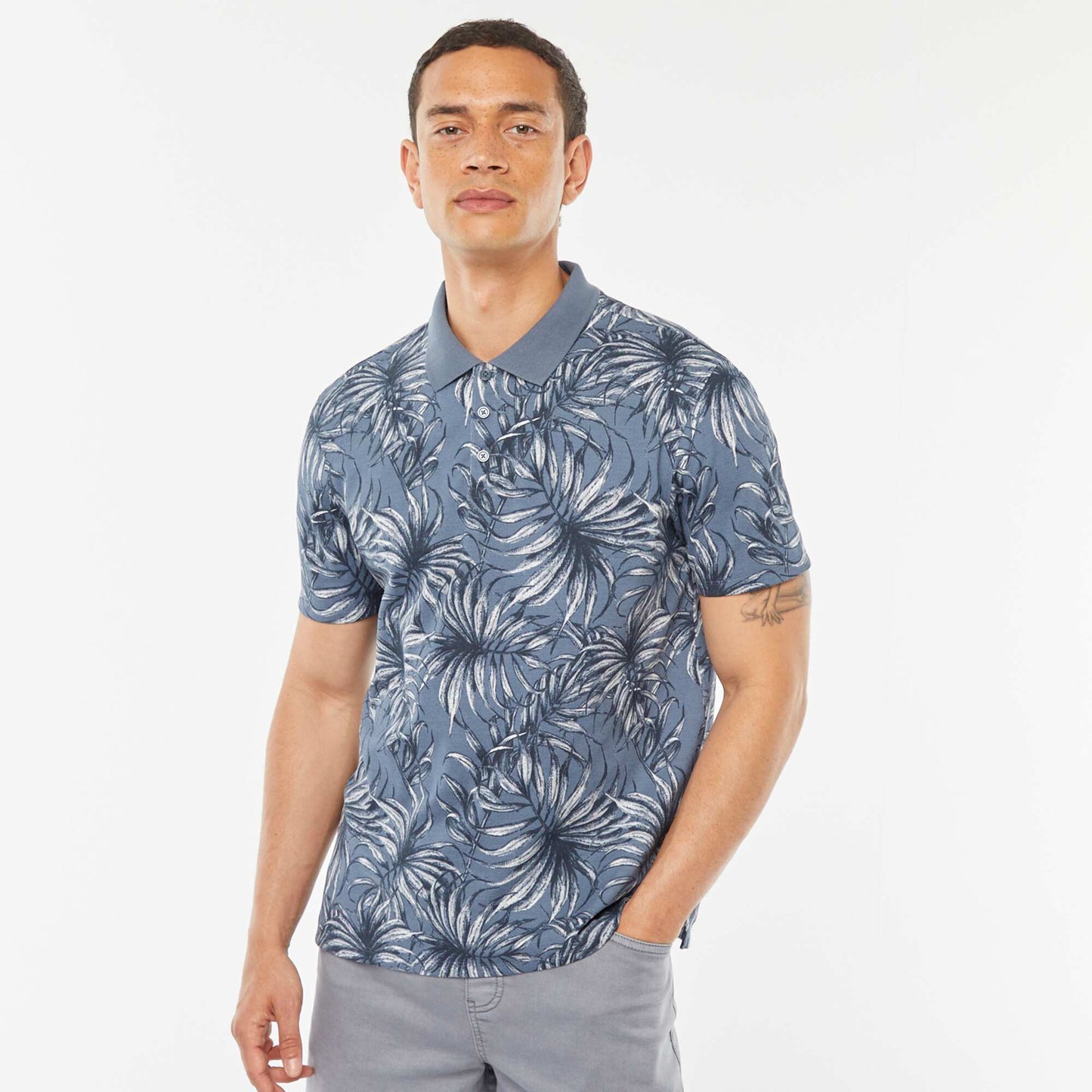 Printed cotton piqué polo shirt BLUE