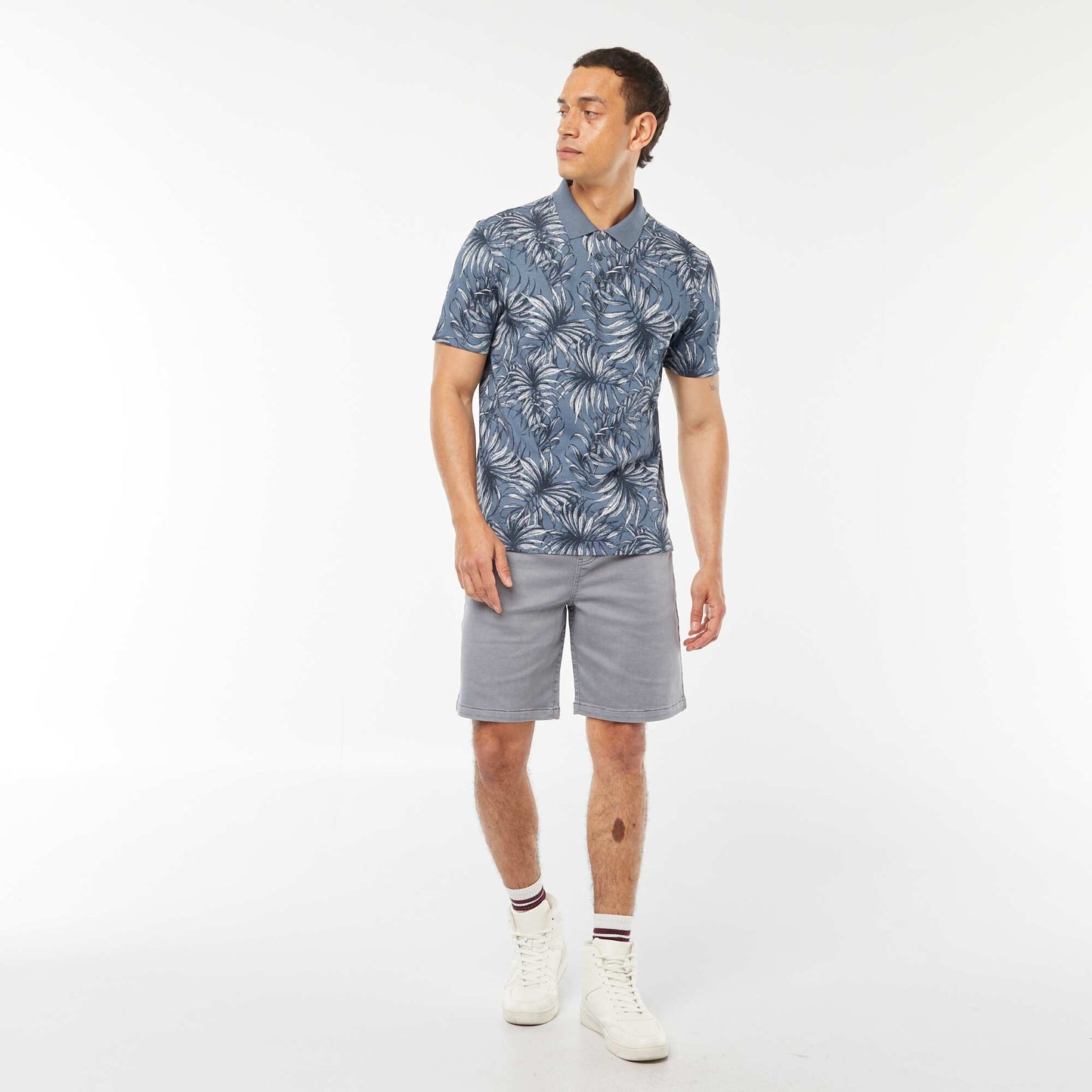 Printed cotton piqué polo shirt BLUE