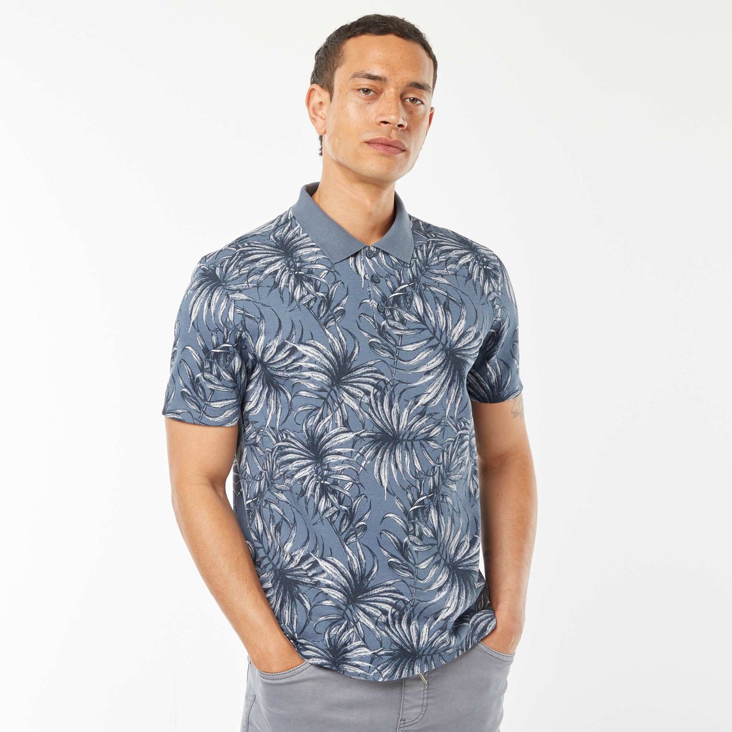Printed cotton piqué polo shirt BLUE