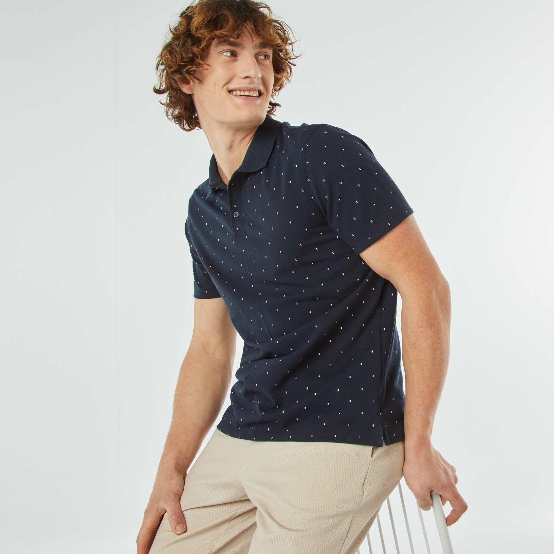 Printed cotton piqué polo shirt BLUE