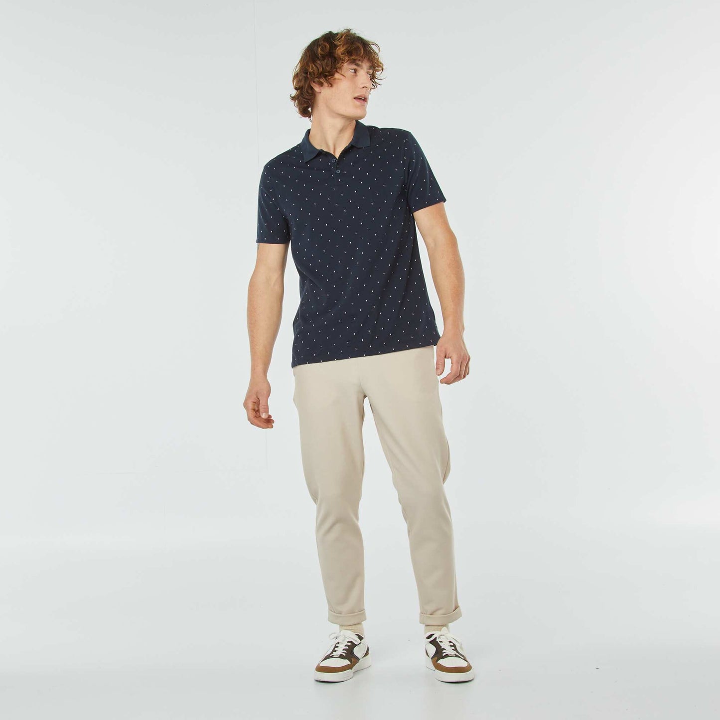 Printed cotton piqué polo shirt BLUE