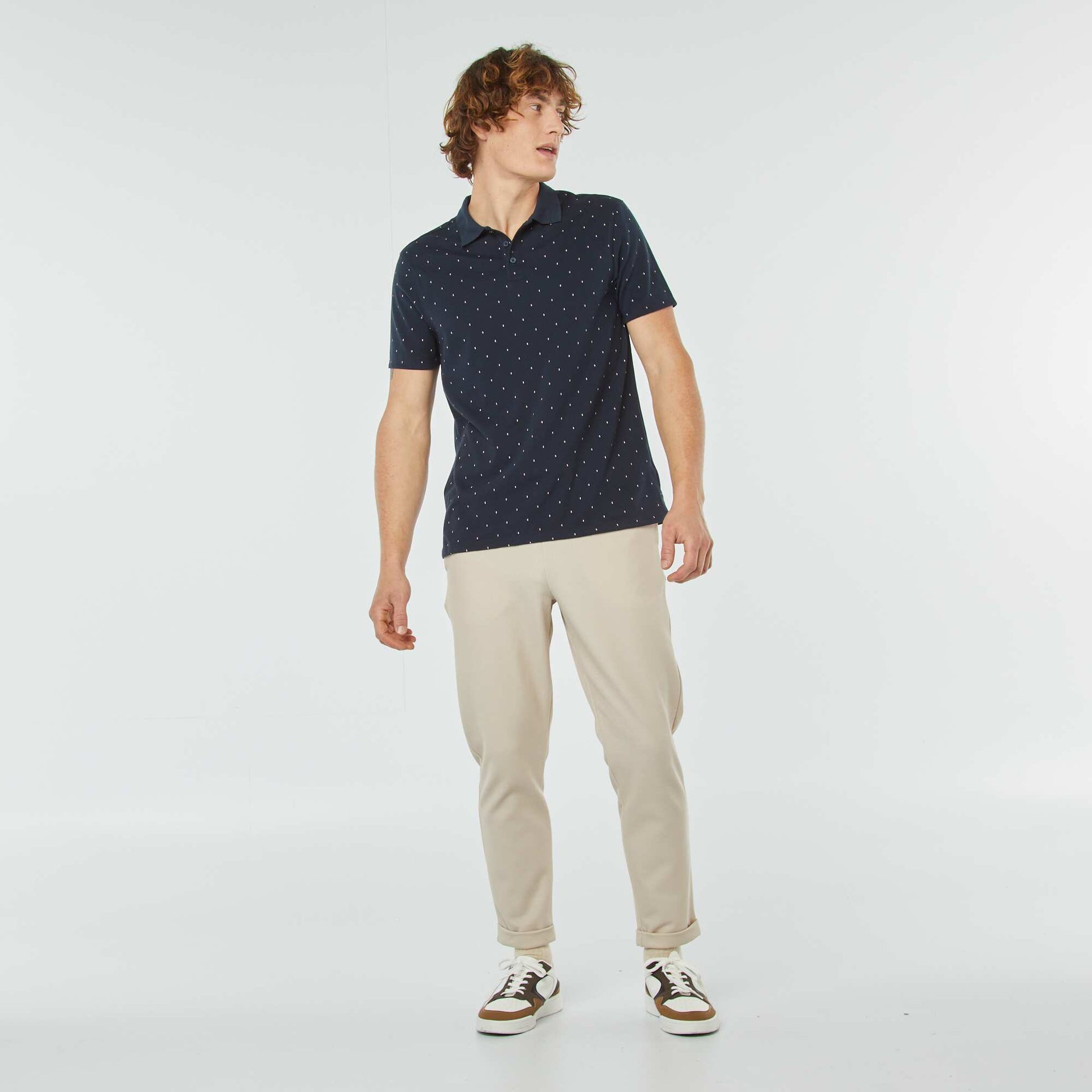 Printed cotton piqué polo shirt BLUE