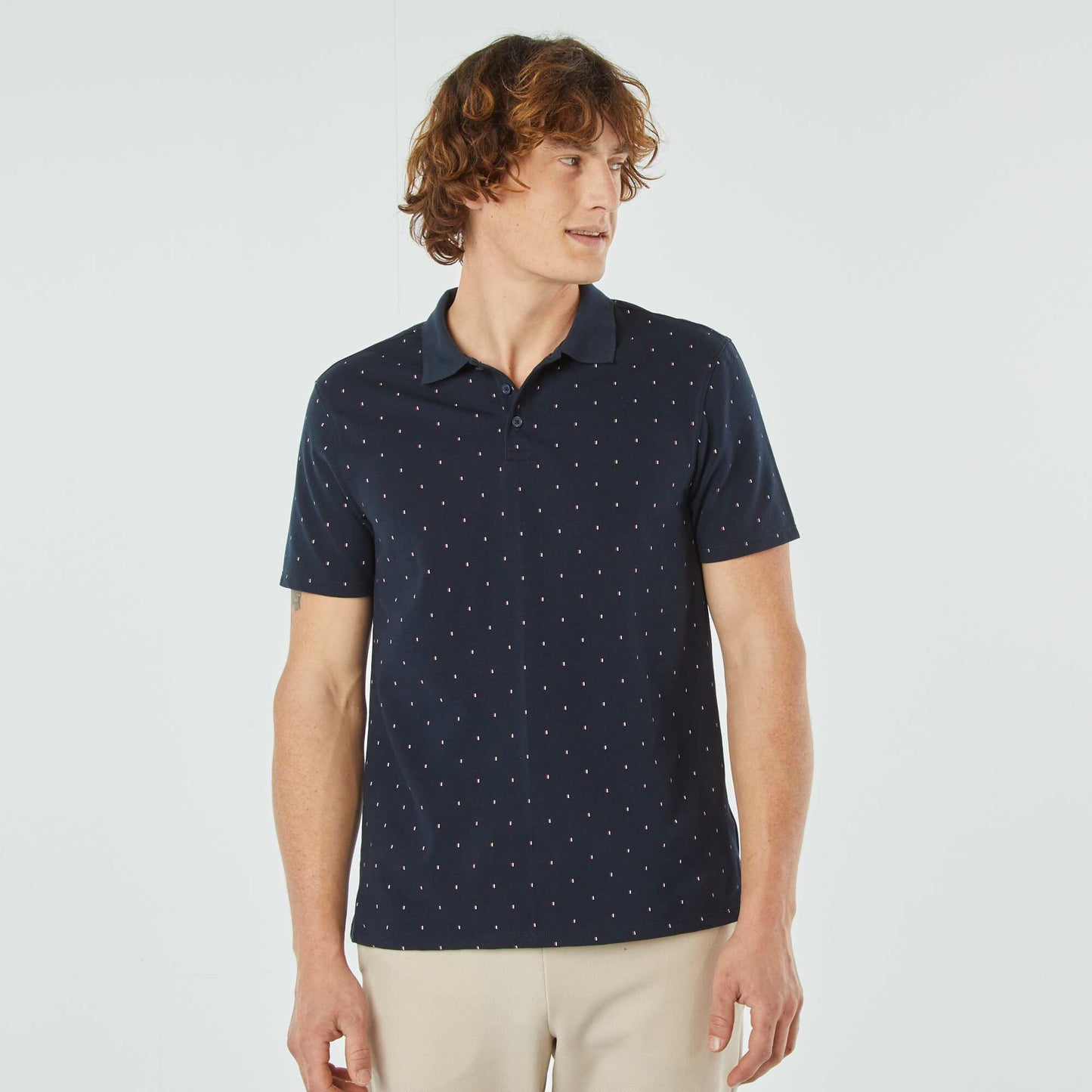 Printed cotton piqué polo shirt BLUE