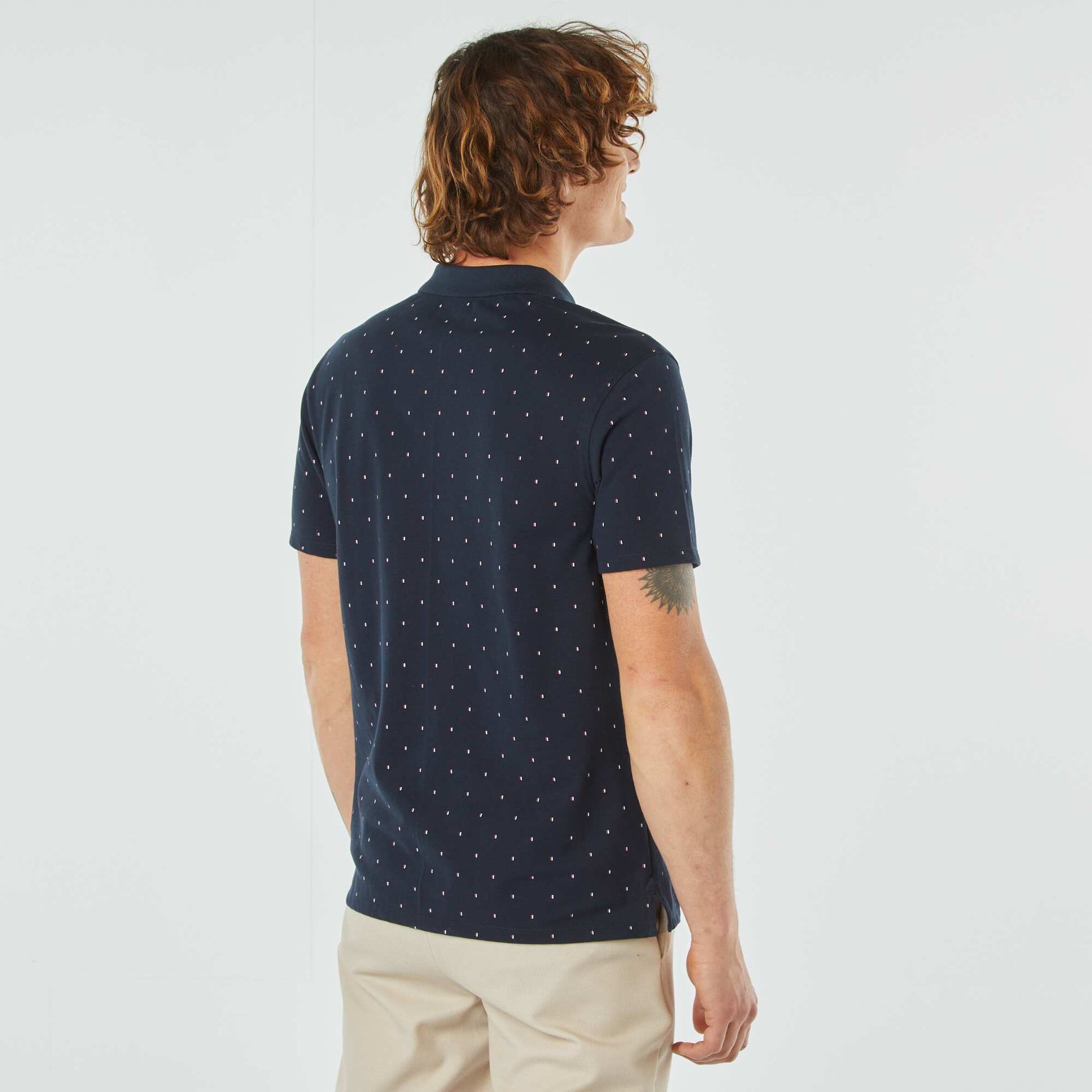 Printed cotton piqué polo shirt BLUE
