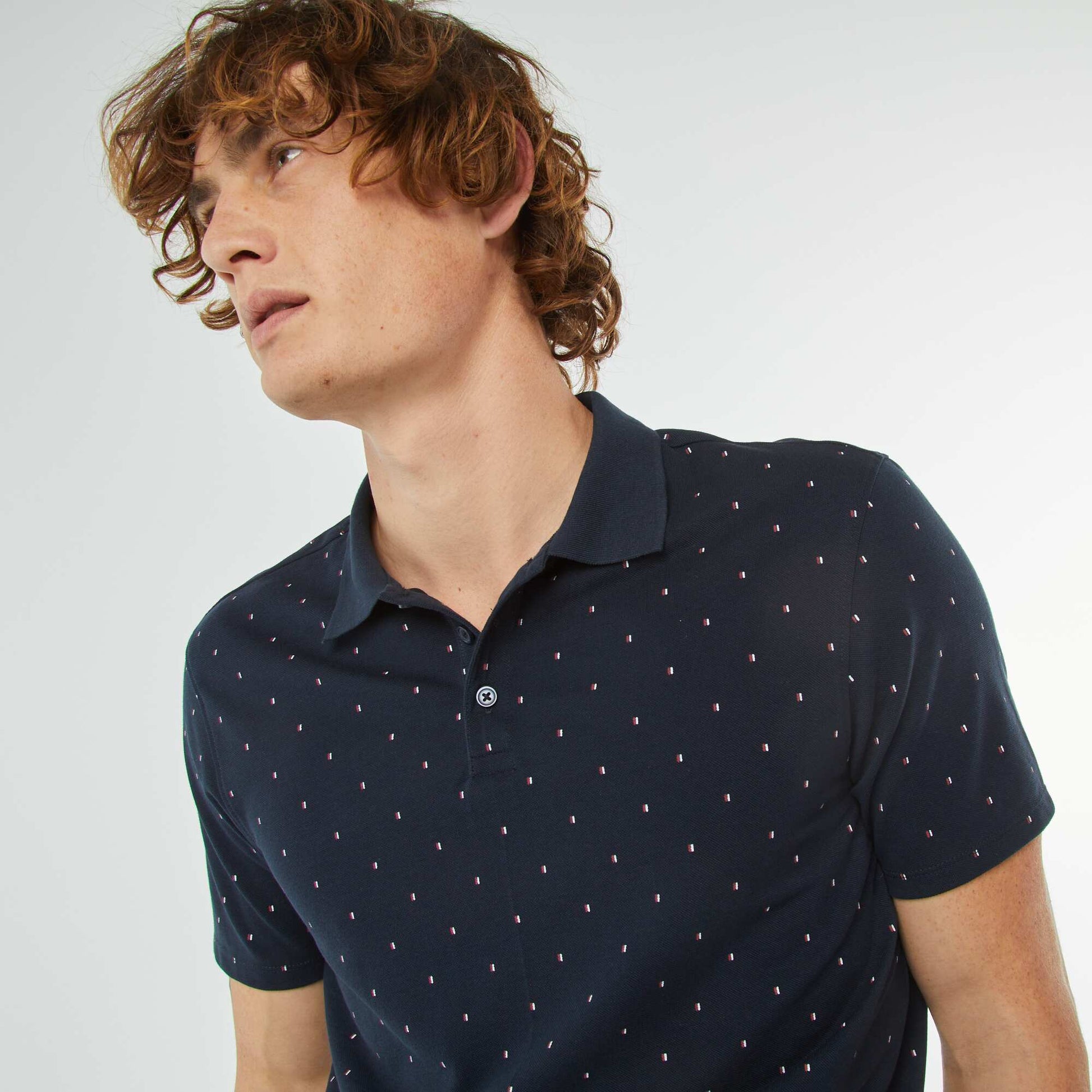Printed cotton piqué polo shirt BLUE