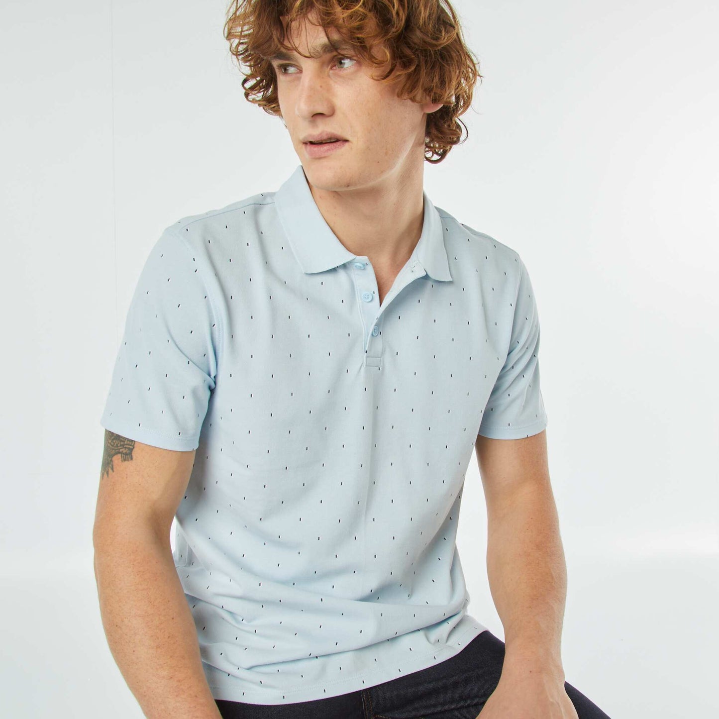 Printed cotton piqué polo shirt BLUE