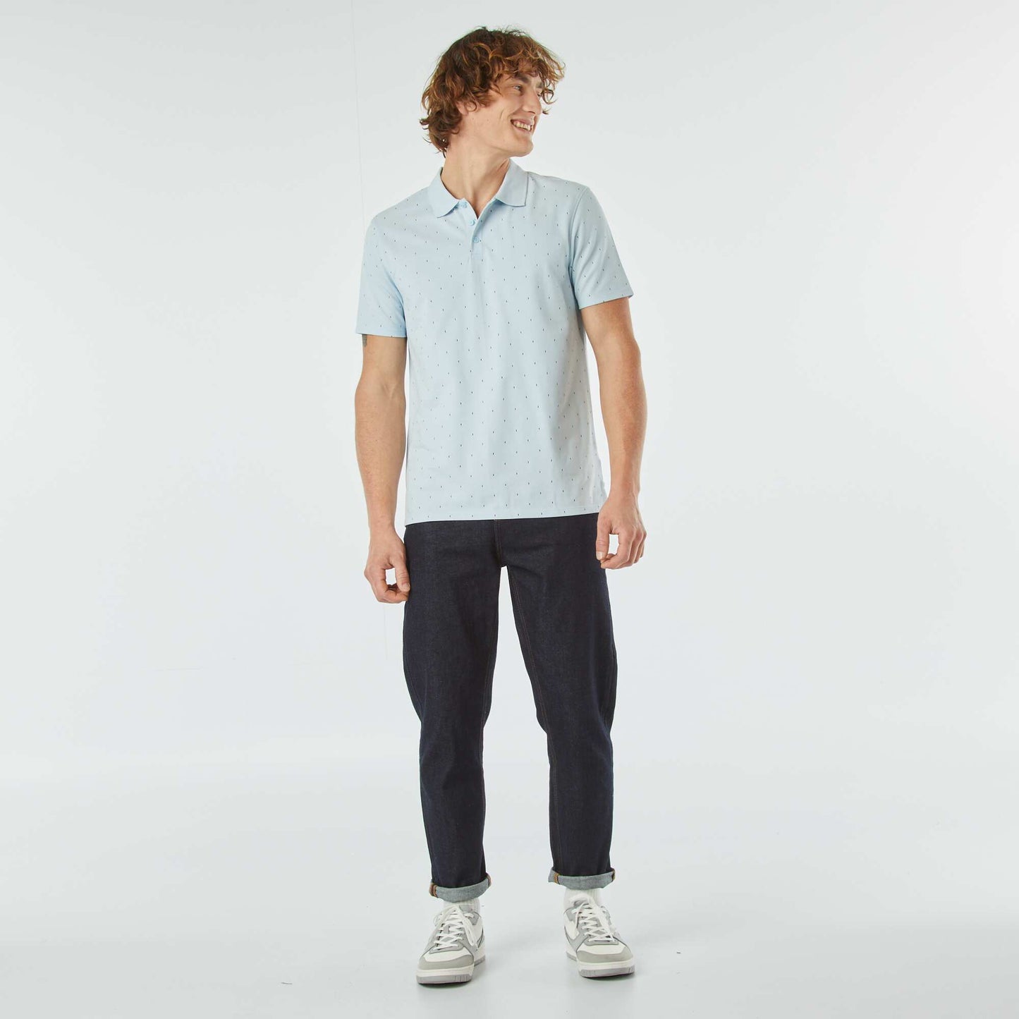 Printed cotton piqué polo shirt BLUE