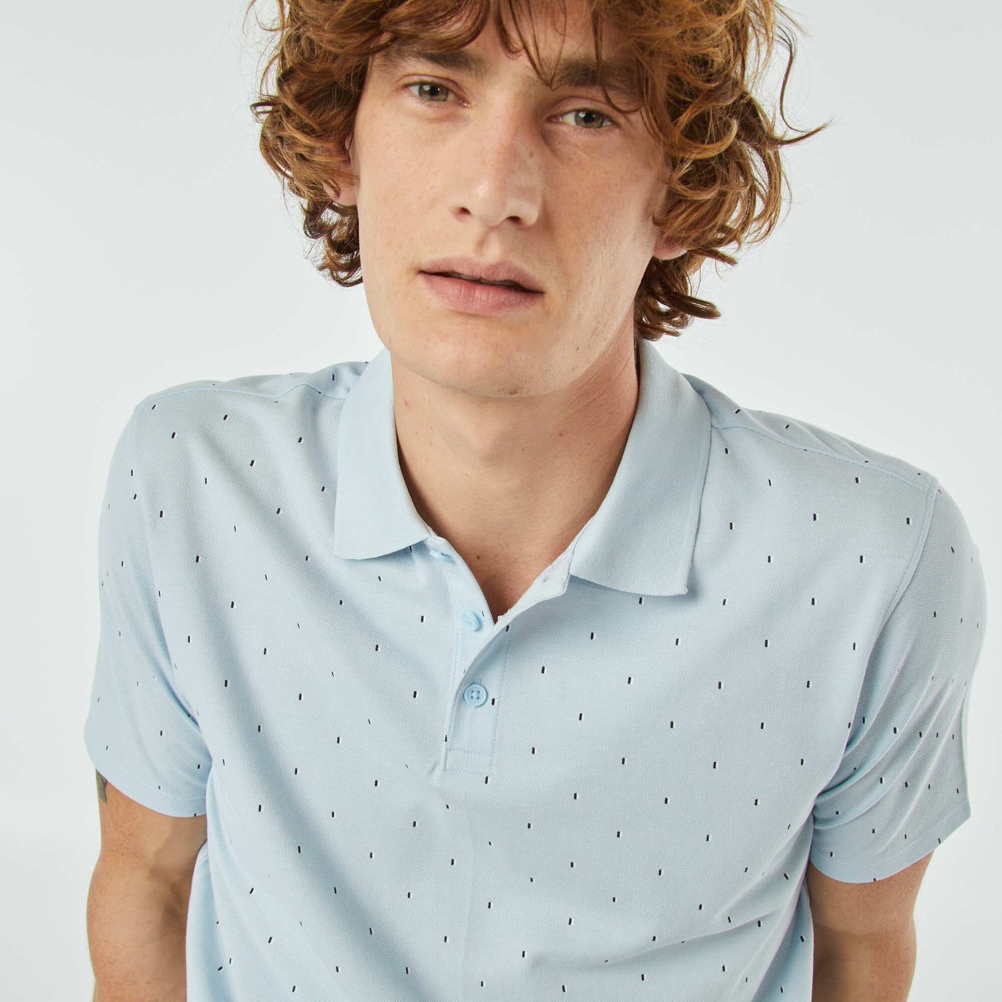 Printed cotton piqué polo shirt BLUE